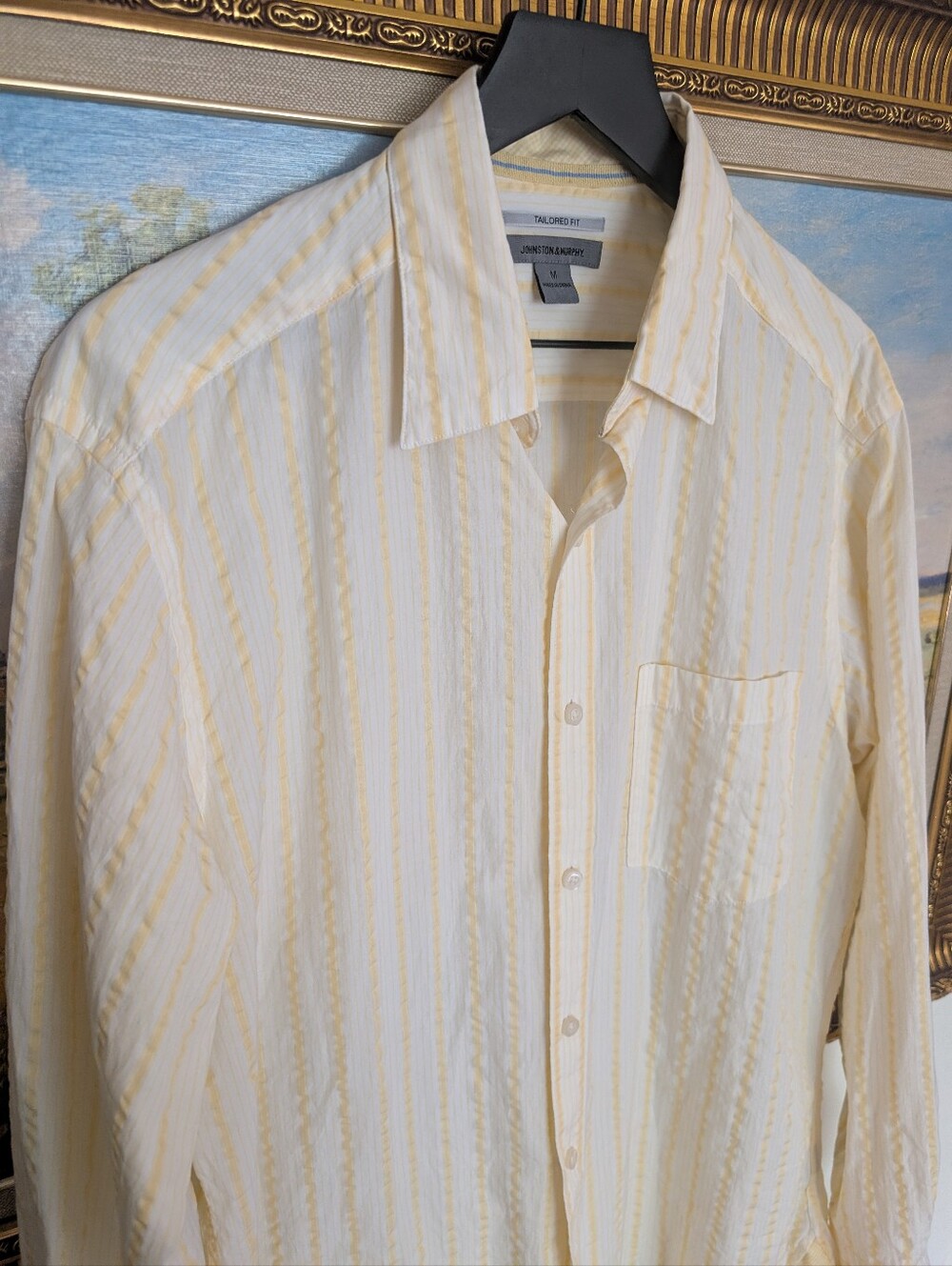 Johnston & Murphy Seersucker Light Yellow and White Striped Shirt